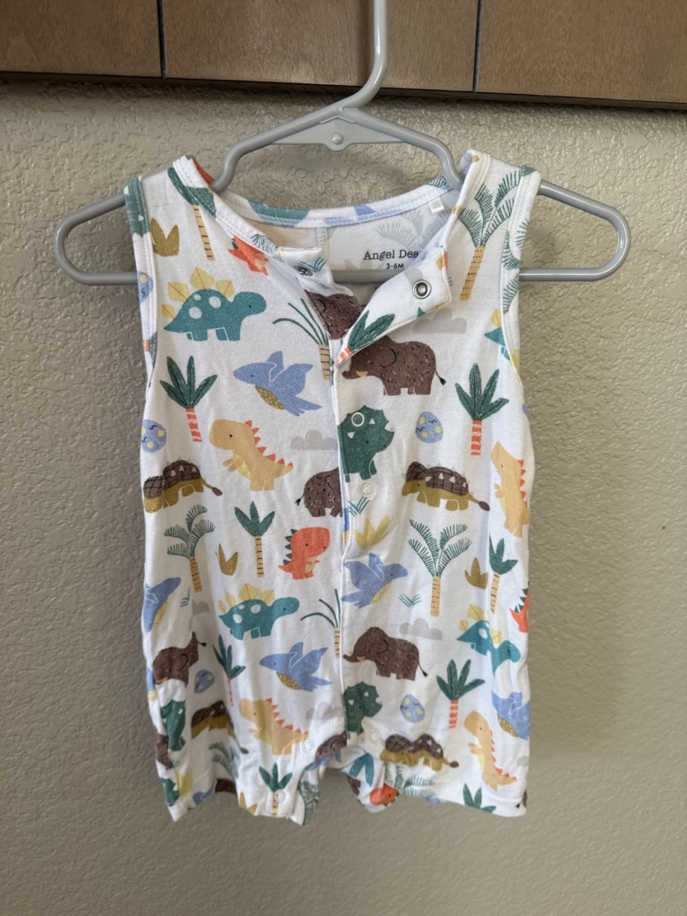 Angel Dear bamboo White Dino Print Sleeveless Romper